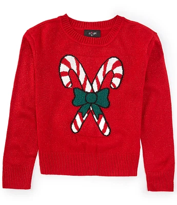 I.N. Girl Big Girls 7-16 Long Sleeve Candy Cane Christmas Sweater