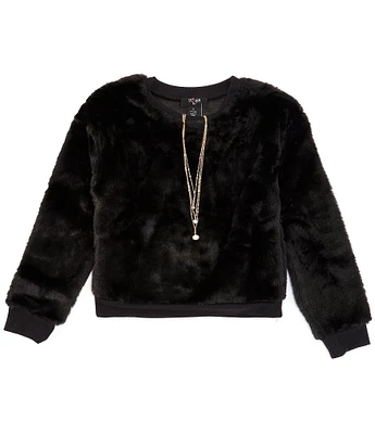 I.N. Girl Big Girls 7-16 Long Sleeve Faux-Fur Top & Coordinating Necklace