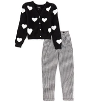 I.N. Girl Big Girls 7-16 Long Sleeve Heart-Print Cardigan & Plaid Pant Set