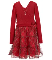 I.N. Girl Big Girls 7-16 Long Sleeve Plaid Skirt Wrap Dress