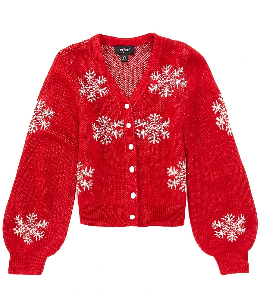 I.N. Girl Big Girls 7-16 Long Sleeve Snowflake-Print Cardigan