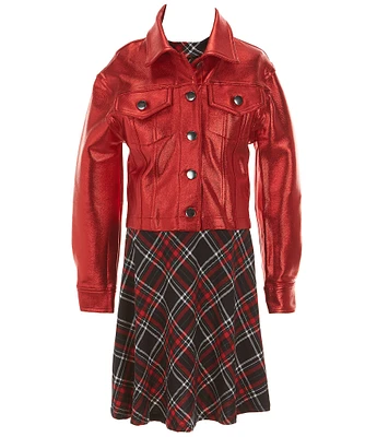 I.N. Girl Big Girls 7-16 Long Sleeve Solid Jacket & Short Sleeve Plaid Fit & Flare Dress Set