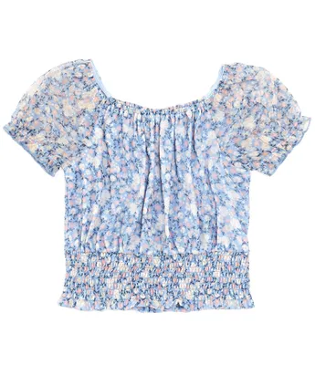 I.N. Girl Big Girls 7-16 Puff-Sleeve Floral Printed Lace Peasant Top