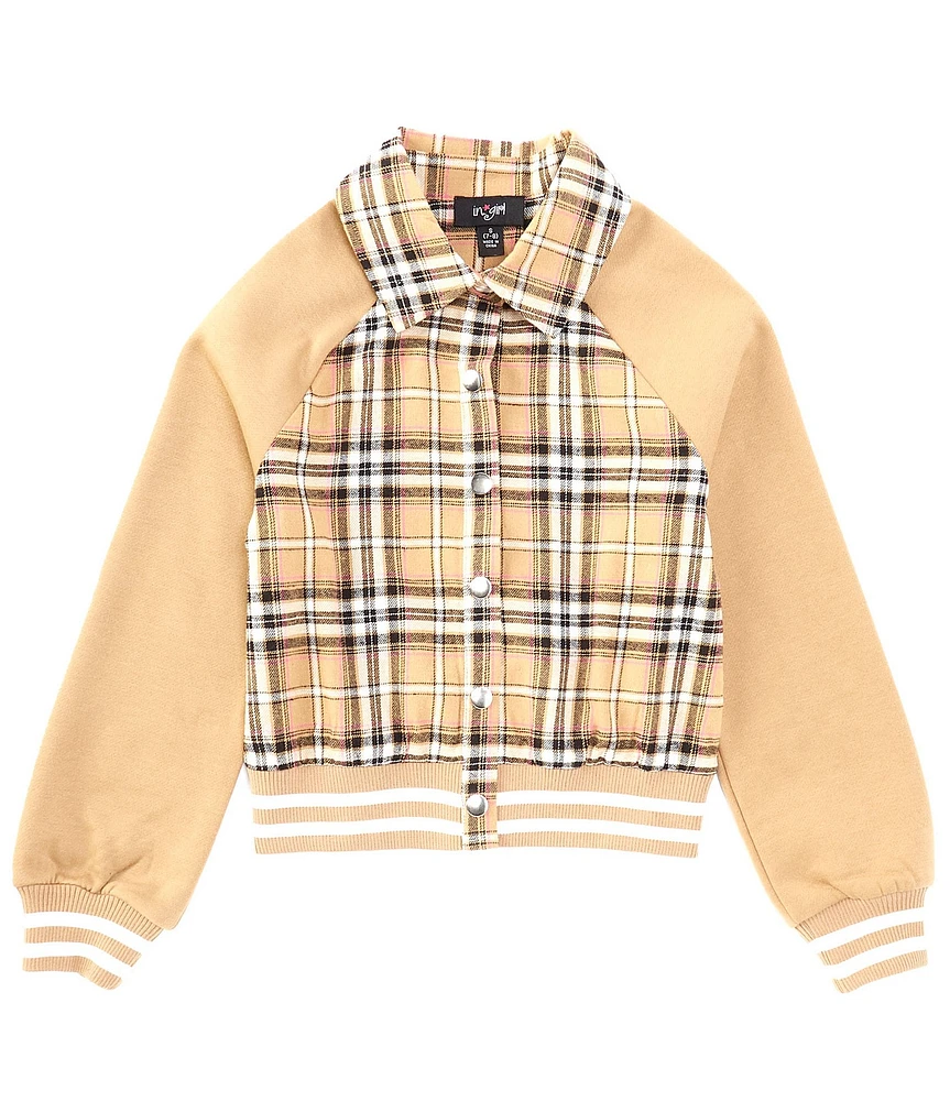 I.N. Girl Big Girls 7-16 Raglan-Sleeve Plaid/Solid Bomber Jacket