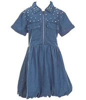 I.N. Girl Big Girls 7-16 Rolled-Sleeve Studded Fit-And-Flare Dress