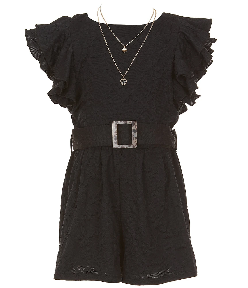 I.N. Girl Big Girls 7-16 Ruffle Sleeve Daisey Knit Romper