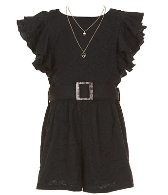 I.N. Girl Big Girls 7-16 Ruffle Sleeve Daisey Knit Romper