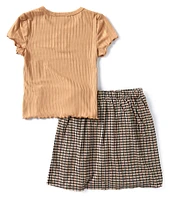 I.N. Girl Big Girls 7-16 Short-Sleeve Cutout/Embroidered Bear Motif T-Shirt & Plaid Skirt Set