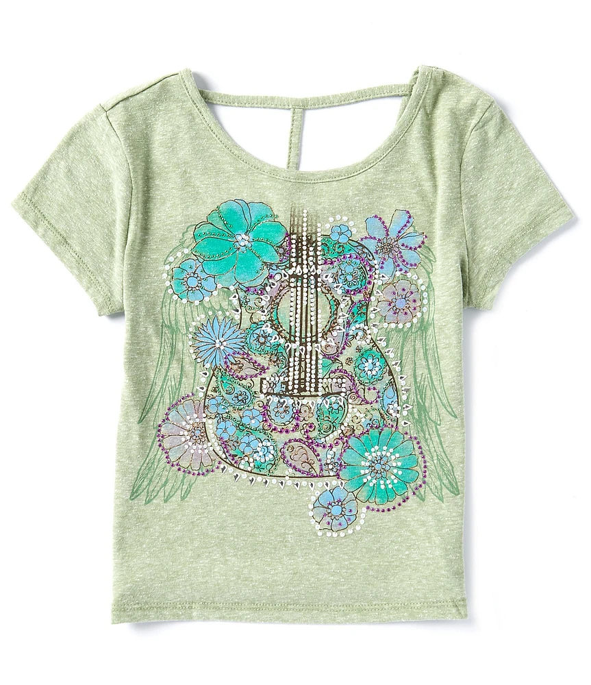 I.N. Girl Big Girls 7-16 Short-Sleeve Embellished-Floral/Guitar-Motif T-Shirt