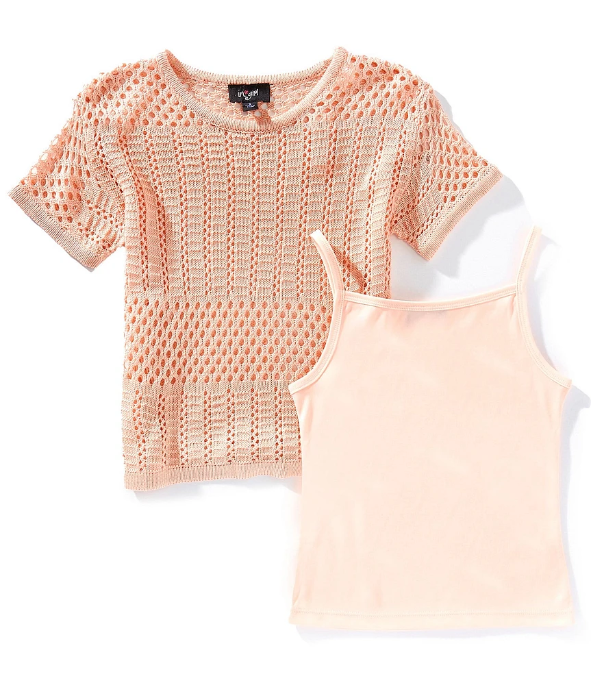 I.N. Girl Big Girls 7-16 Short-Sleeve Patterned Sweater & Sleeveless Solid Tank Top Set
