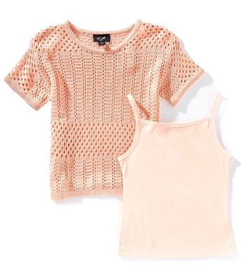 I.N. Girl Big Girls 7-16 Short-Sleeve Patterned Sweater & Sleeveless Solid Tank Top Set