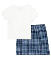 I.N. Girl Big Girls 7-16 Short Sleeve Striped T-Shirt & Plaid Skirt Set