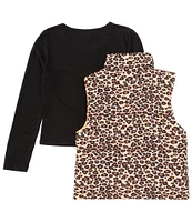 I.N. Girl Big Girls 7-16 Sleeveless Animal-Printed Puffer Vest & Long-Sleeve Rib-Knit T-Shirt Set