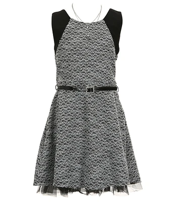 I.N. Girl Big Girls 7-16 Sleeveless Color Block Boucle Knit Fit-And-Flare Dress