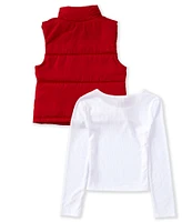 I.N. Girl Big Girls 7-16 Sleeveless Puffer Vest & Solid Long-Sleeve Solid Rib-Knit Top