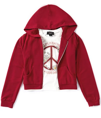 I.N. Girl Big Girls 7-16 Solid Long-Sleeve Hoodie Jacket & Short Sleeve Peace Sign T-Shirt Set