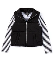 I.N. Girl Big Girls 7-16 Solid Puffer Vest & Long-Sleeve Stripe Rib-Knit T-Shirt