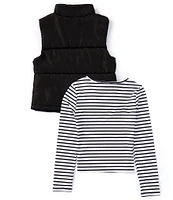 I.N. Girl Big Girls 7-16 Solid Puffer Vest & Long-Sleeve Stripe Rib-Knit T-Shirt