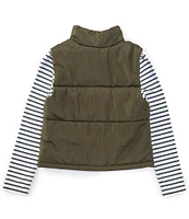 I.N. Girl Big Girls 7-16 Solid Puffer Vest & Long-Sleeve Stripe Rib-Knit T-Shirt