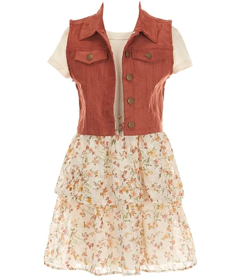 I.N. Girl Big Girls Suede Vest & Short Sleeve Double Tier Dress Set