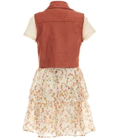 I.N. Girl Big Girls Suede Vest & Short Sleeve Double Tier Dress Set