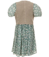I.N. Girl Big Girls 7-16 Western Vest & Short Sleeve Floral Print Fit & Flare Dress Set