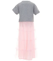 I.N. Girl Big Girls Short Sleeve Tie Front Screened Popover & Maxi Dress With Tiered Skirt Set
