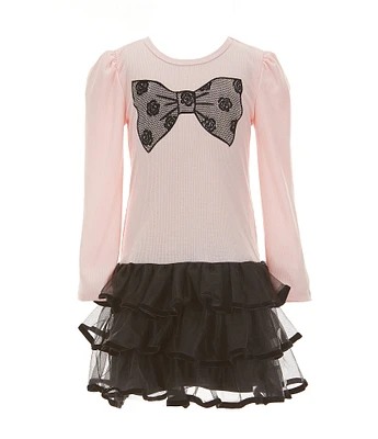 I.N. Girl Little Girls 4-6X Long-Sleeve Color Block Knit Bow Bodice/Mesh Tutu-Skirted Drop-Waist Dress