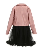 I.N. Girl Little Girls 4-6X Long Sleeve Solid Motorcycle Jacket & Short Sleeve Striped Ballet Slipper Bodice/Solid-Skirted Dress