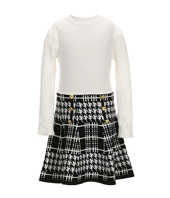 I.N. Girl Little Girls 4-6X Solid Long-Sleeve Bodice/Houndstooth Skirted Sweater Dress