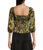 I.N. San Francisco 3/4 Puff Sleeve Sweetheart Neckline Floral Top