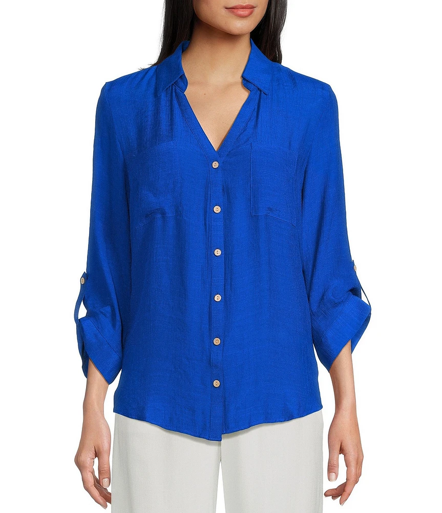 I.N. San Francisco 3/4 Sleeve Patch-Pocket Woven Shirt