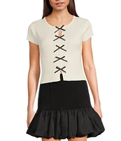 I.N. San Francisco Bow Front Short Sleeve Sweater