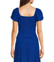 I.N. San Francisco Bubble Sleeve Smocked Coordinating Cropped Top