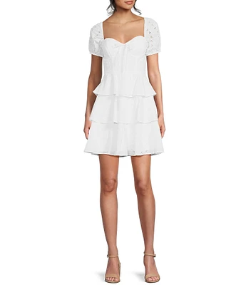 I.N. San Francisco Bustier Puff Short Sleeve Triple Tiered Dress