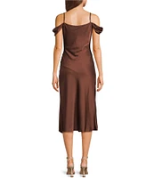 I.N. San Francisco Cowl Neck Cap Sleeve Front Slit Midi Dress