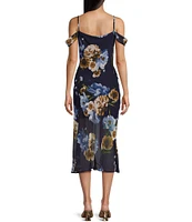 I.N. San Francisco Cowl Neck Cold Shoulder Floral Midi Slit Dress