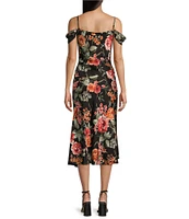 I.N. San Francisco Cowl Neck Cold Shoulder Slit Lace Inset Midi Dress
