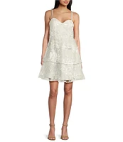 I.N. San Francisco Embroidered Sweetheart Neck Spaghetti Strap Fit & Flare Triple Tiered Dress