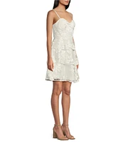 I.N. San Francisco Embroidered Sweetheart Neck Spaghetti Strap Fit & Flare Triple Tiered Dress