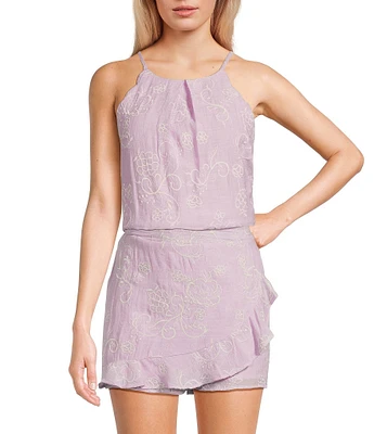I.N. San Francisco Floral Print Halter Neck Scallop Edge Top