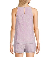 I.N. San Francisco Floral Print Halter Neck Scallop Edge Top