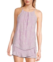I.N. San Francisco Floral Print Halter Neck Scallop Edge Top