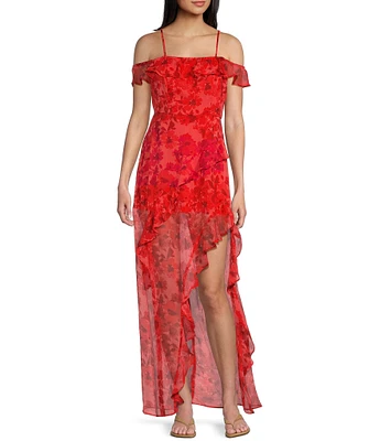 I.N. San Francisco Floral Print Off The Shoulder Asymmetrical Dress