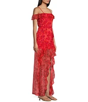 I.N. San Francisco Floral Print Off The Shoulder Asymmetrical Dress