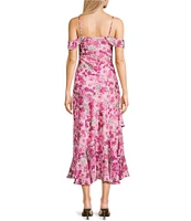I.N. San Francisco Floral Print Off The Shoulder Asymmetrical Hem Midi Dress