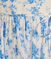 I.N. San Francisco Floral Print Square Neck Bubble Sleeve Smocked Back Dress