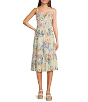 I.N. San Francisco Floral Print Sweetheart Neck Corset Smocked Back Midi Dress