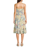 I.N. San Francisco Floral Print Sweetheart Neck Corset Smocked Back Midi Dress