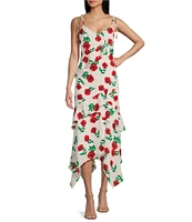 I.N. San Francisco Floral Print V-Neck Spaghetti Strap Ruffled Midi Dress